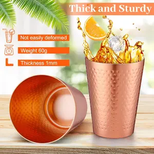 2 Pieces Aluminum Drink Cup, Copper Water Tumblers,14 oz Metal Cups for Drinking, Hammered Surfaces Mirror Finish Stackable Cold Drink Glasses for Iced Coffee and Moscow Mules