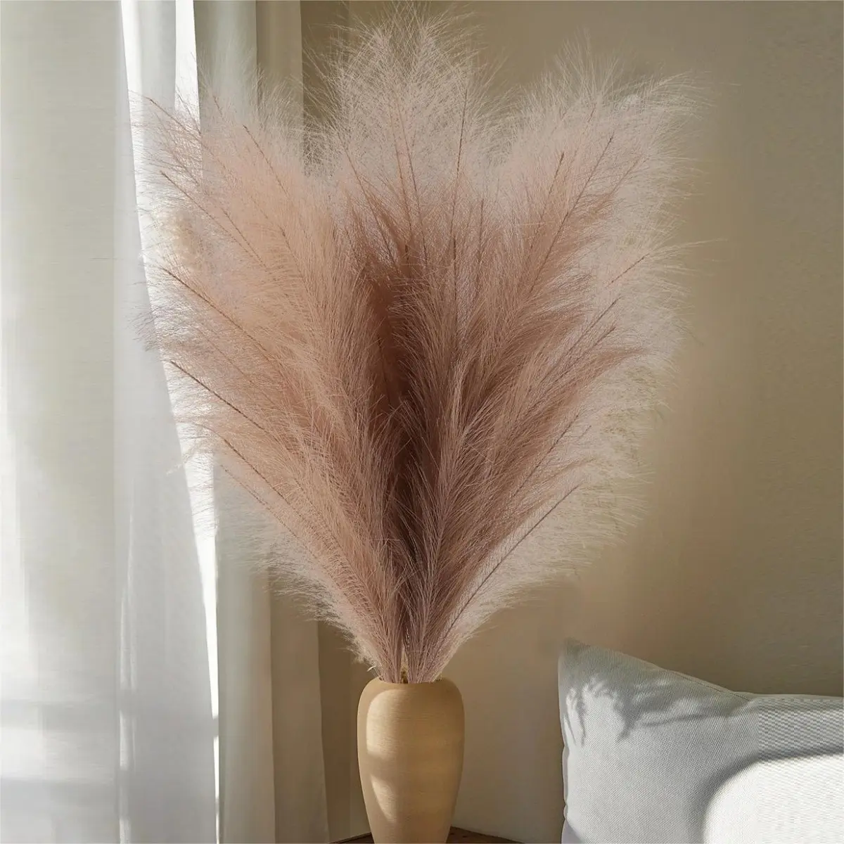 4-Piece Tall Faux Pampas Grass Decor, Large Fluffy Artificial Plants, Decorative Flower Bouquet & Dried Pampas Artificial Flowers, Floor Vase Filler for Boho Home & Kitchen Decorations, Pampas Grass Bouquet Artificial Flowers