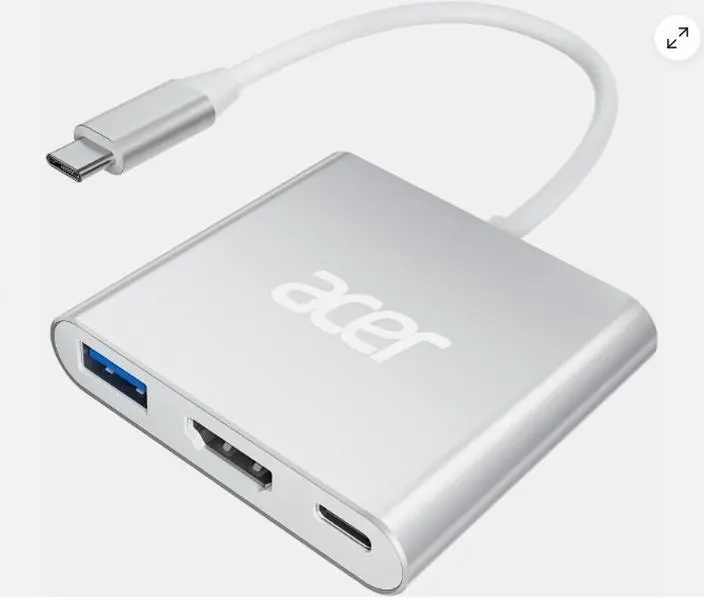 Acer USB C to HDMI Adapter, 4K C Hub with 100W PD, USBA 3.0 Port, Silver