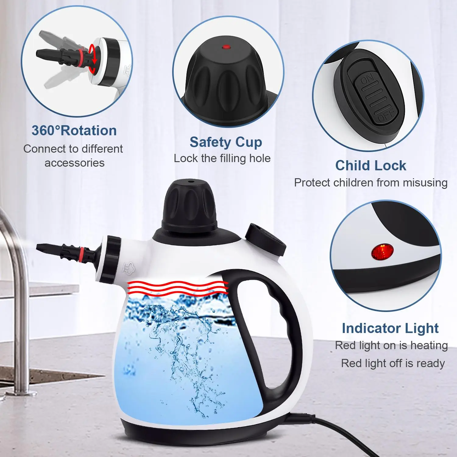 KOITAT Multipurpose Handheld Steam Cleaner with 10-Piece Accessory Kit for Home Cleaning ，Springclean Appliances Tool Household