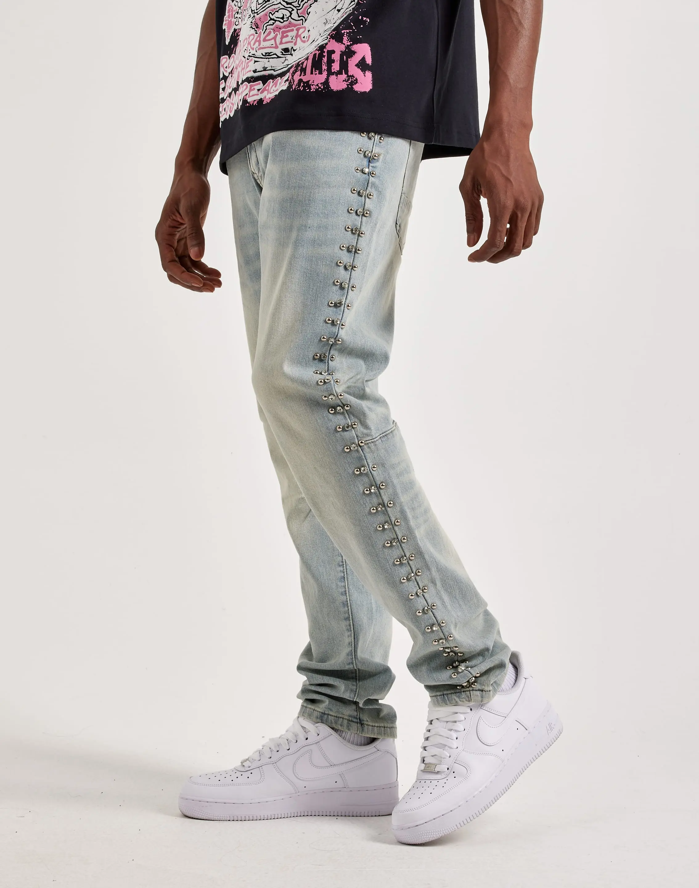 Mens Kloud 9 Rhinestone Slim Denim Jeans