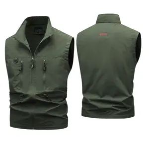 Men’s stand-collar work vest—summer, spring, autumn outdoor tactical quick-dry sleeveless top; multi-pocket casual vest for hiking, fishing, and photography.