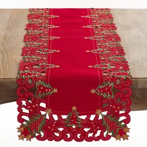 Saro Lifestyle Nostalgic Holiday Christmas Tree Table Runner, Red, 16" x 90"