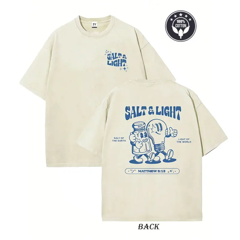 Salt & Light Matthew 5:13 Graphic T-Shirt,Cotton Retro Cartoon Christian Tee with Bible Verse
