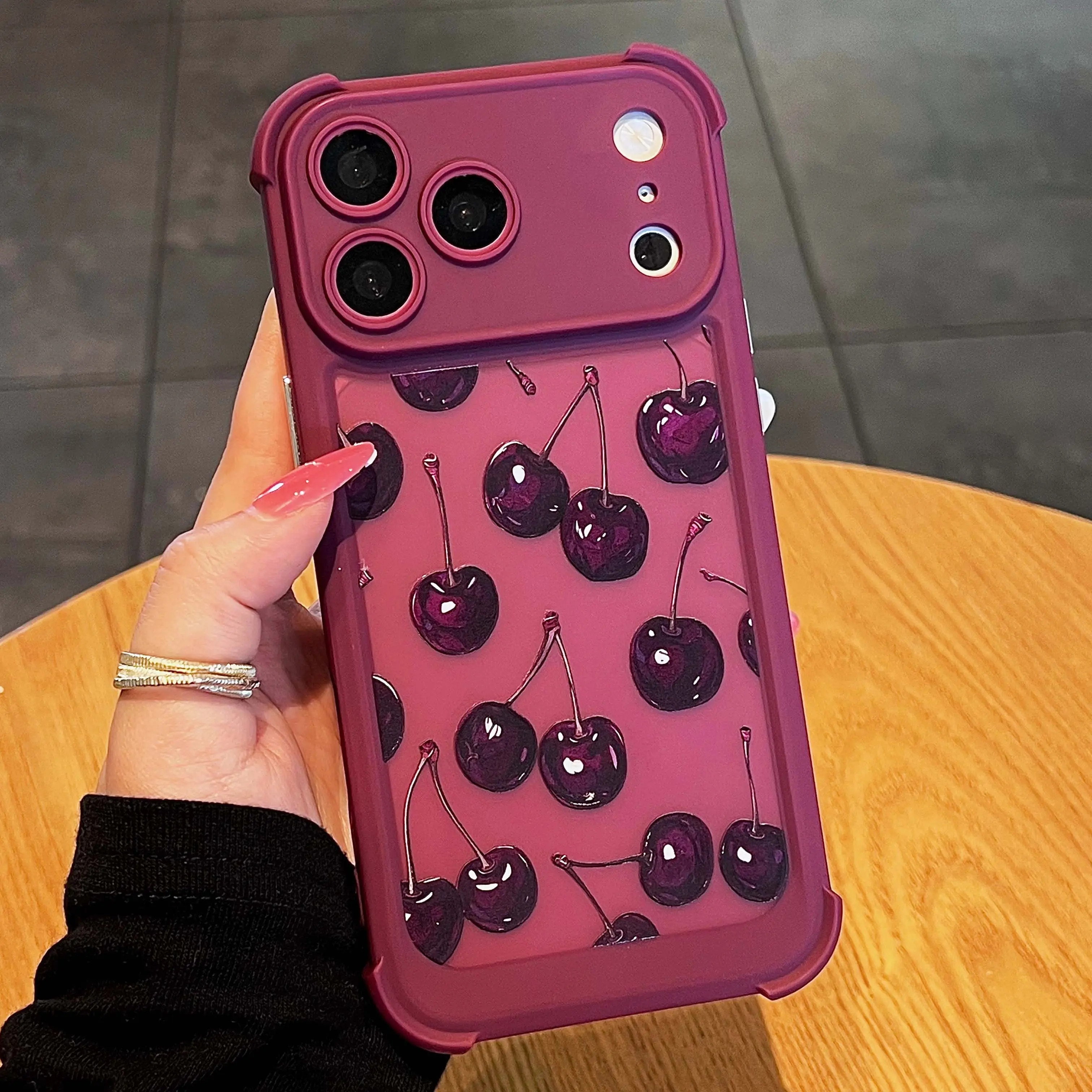 Cute Cherry Phone Case Four Corners Bumper Shockproof Protection Built-in Camera Protection for iPhone 13/14/15/16/17 Pro Max