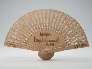 Set of 12 Personalized Wooden Wedding(Boda)/Quinceañera/Sweet16/Baptism(Bautizo)/Anniversary/Communion Fan – Elegant Laser-Cut party favors