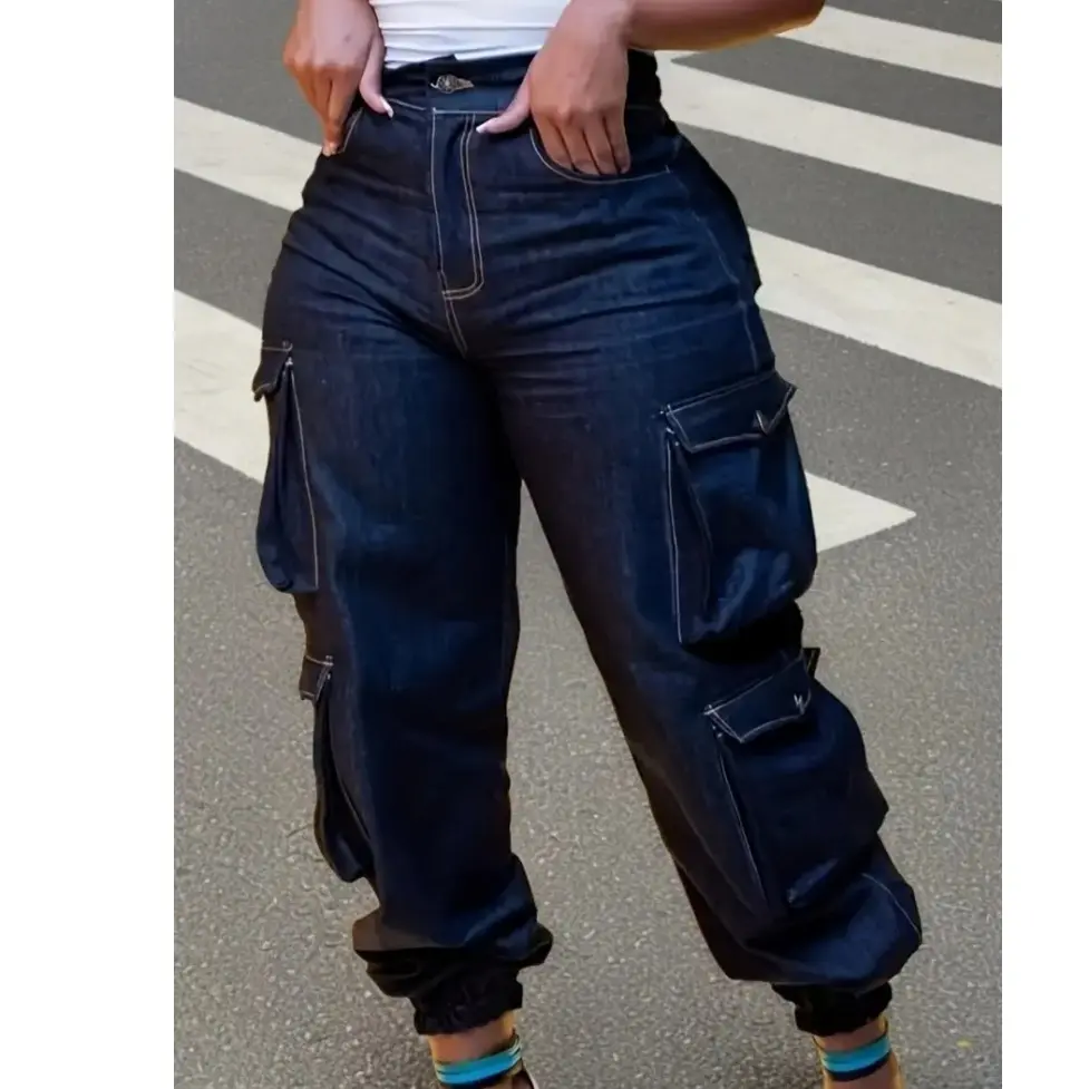 Women's Plus Size High Waisted Stretchy Cotton Denim Jeans - Modest Fitted Cropped Retro Jogger Bottoms, Zipper, Machine Washable