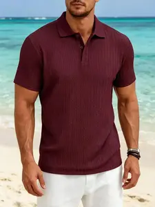 Multi- Available New Summer Tropical Classic Smart Casual Men's Textured Short-Sleeve Polo Shirt, Stretchy and Loose Lapel Sleeve, Trendy Clothing for Business Casual, Premium Texture and Daily Commute, Breathable