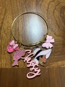 Adjustable Bangle Bracelet with Charms for Women