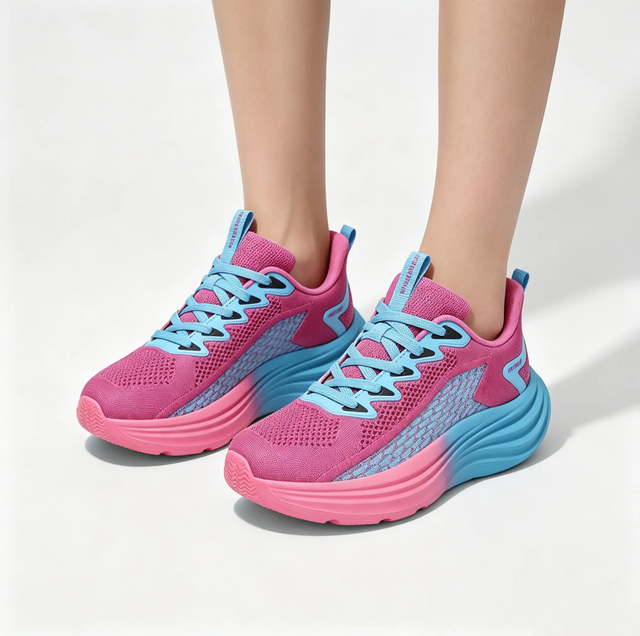 Women's Athletic Mesh Sneakers - Lightweight, Breathable, Non-Slip, Soft Cushioned, Durable, Flexible Rubber Fabric Pink Blue Ombre Sporty Shoes - for Running/Walking, Workout Sneakers, Ladies Sneakers