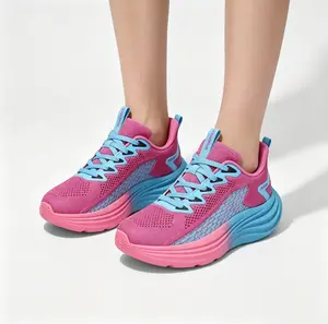 Women's Athletic Sneakers - Lightweight, Breathable, Non-Slip, Soft Cushioned, Durable Pink Blue Ombre Sporty Chic Shoes - for Running, Walking