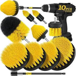 10Pieces Drill Brush Attachments Set, Power Scrubber Brush with Extend Long Attachment，Scrub Brush，Shower Scrubber，Cleaning Supplies,