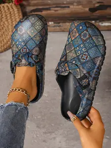 Women's Colorful Summer Sandals, Thick Sole Lightweight Eva Beach Shoes, Boho Ethnic Style Print, Artistic Sandals, Breathable Mules
