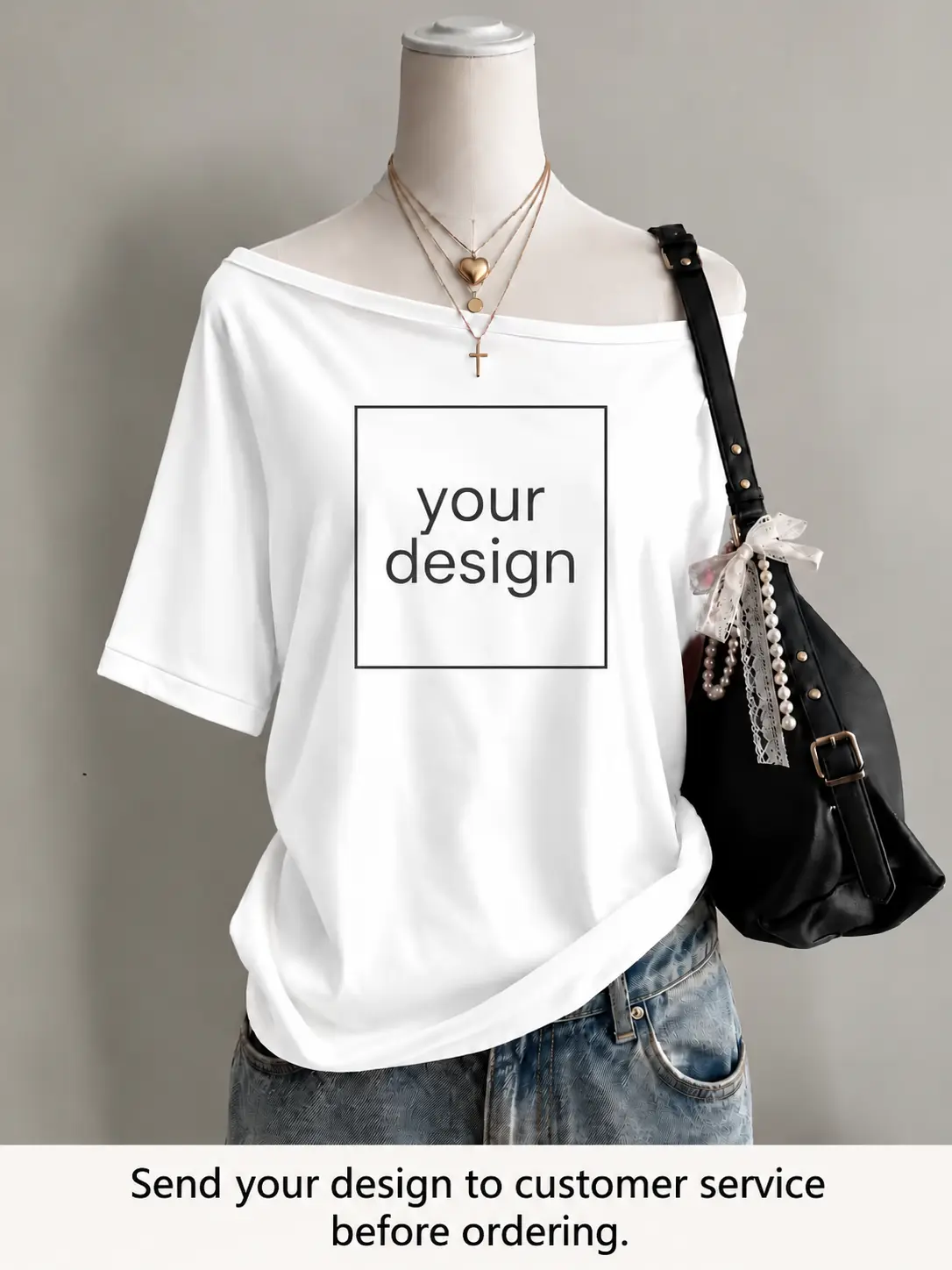Women's Custom Photo T-Shirt, Off-Shoulder Short Sleeve Top, Personalized with Your Image, Choose DTF Transfer or DTG Printing, Relaxed Fit Casual Tee
