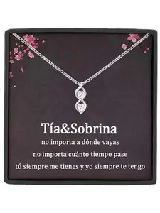 To Aunt & Niece Necklace Gift Infinity Double Heart Pendant with Cubic Zirconia,Birthday Keepsake Family Gift, Heart Design Necklace, Sparkling CZ Necklace
