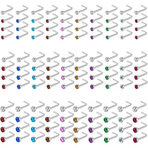180Pcs 20G Surgical Stainless Steel Nose Rings Hoops Straight/L Shapes Nose Studs 2.0/2.5/3.0mm Cubic zirconia Hypoallergenic Nose Studs Silver Gold Rose Gold Black Rainbow Blue Lip Rings Nose Rings Piercing Jewelry Set for Women Men