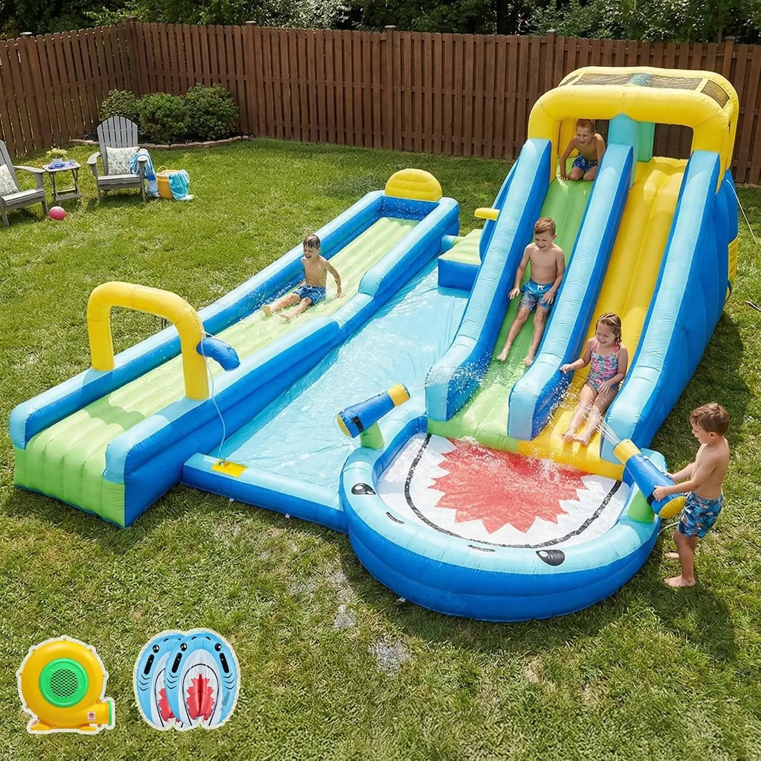 JOYMOR Shark Inflatable Bounce House with Double Slides & Extra Long Slide