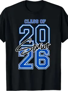 Class of 2026 Senior T-Shirt - Retro Bold 'CLASS OF' & '20' Number Design with Cursive 'Senior' Overlap - Black Tee Suitable for Graduation Caps, Capsules, Gifts - Unisex Machine Washable Year-Round Wear