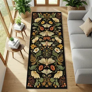 Halloween Runner Mat - Long Narrow Floor Mat with Symmetrical Botanical Insects (Butterflies, Beetles, Floral Patterns) - Soft Non-Slip Backing, Machine Washable - for Hallway, Living Room, Party Decor - Nature-Inspired Forestcore Aesthetic