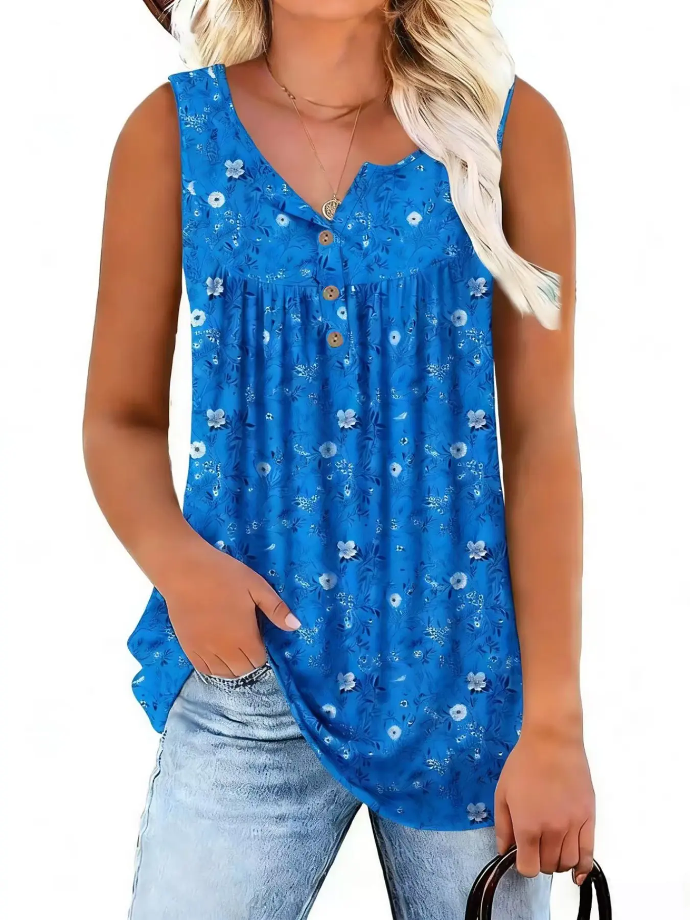 Holiday Style Small Flower Vest, Loose Fit Slimming Outerwear, Casual Summer Top, Women's Fashionable Sleeveless Blouse