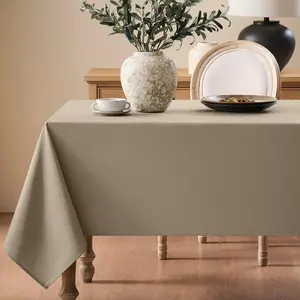 Artificial linen tablecloth, suitable for rectangular tables, linen texture tablecloth, washable farmhouse tablecloth, waterproof, suitable for dining, weddings, and outdoor use (khaki color, 52"*70")