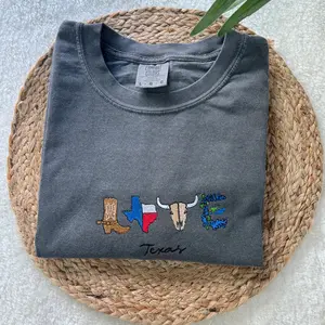 Embroidered Texas Comfort Colors Shirt, Texas Cowboy Shirt, Vintage Western Tee, Oversize Texas Embroidered