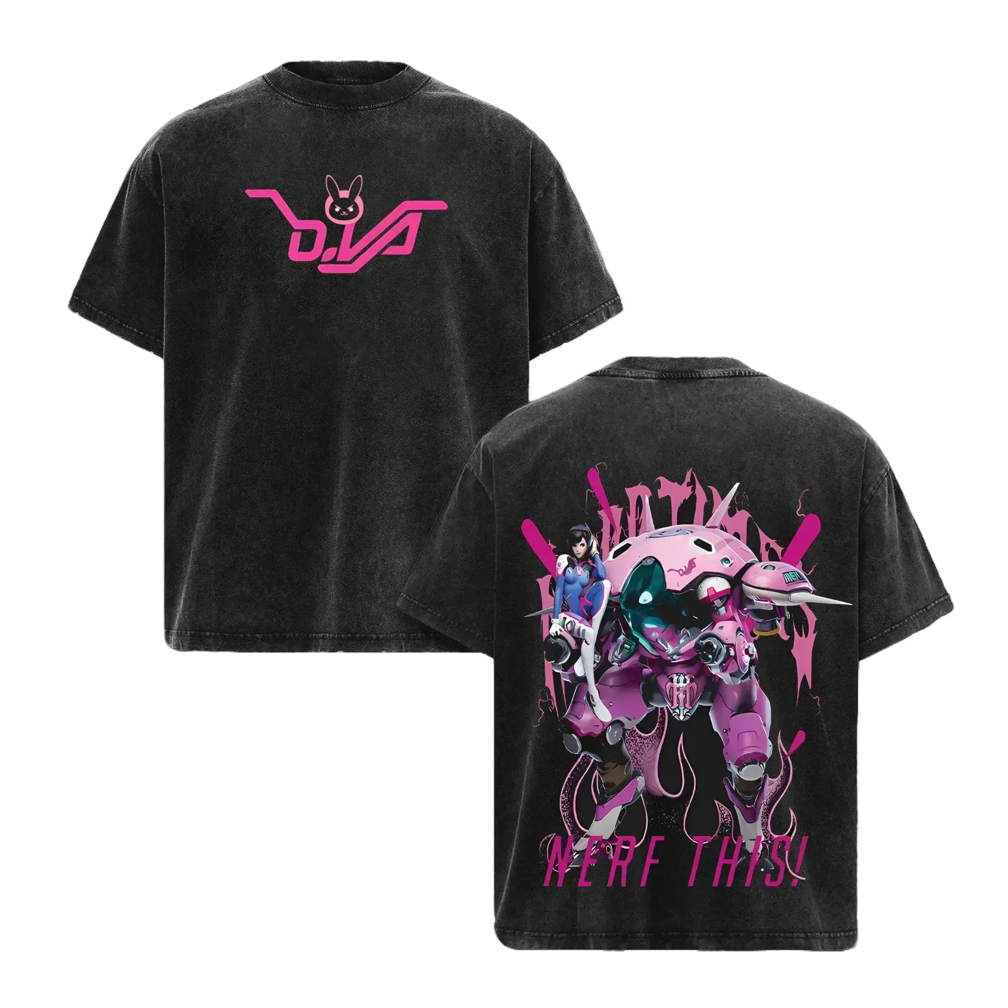 Overwatch D.Va Oversized Graphic Tee | Premium Lightweight Cotton Acid Washed Vintage T-Shirt | Y2K Gaming Streetwear Unisex Top | Double-Sided 2D Vector Mecha Print | Gamer Girl Esports Merch | Casual Aesthetic Clothing Gift For Him And Her Top Fits!