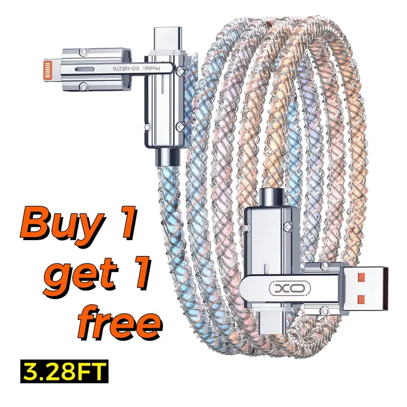 Four-in-One 100W Colorful lights Data Cable,Supports fast charging and data transmission,Free switching four interfaces,Type-C to Type-C,USB-A to micro/type-C/lightning, type C to lighting summerwins Multifunctional Charging Cable