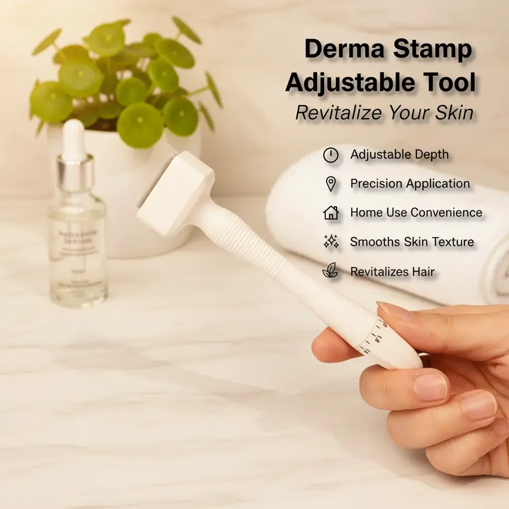 Gentle Unisex Adjustable 0-1.5mm Derma Stamp, Precise At-Home Facial Skincare Tool for Smoother Skin & Hair Revitalizing Care