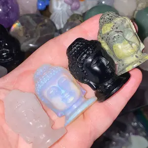 Buddha Crystal Carving Opalite Buddha Head Obsidian Carving Rose Quartz carving