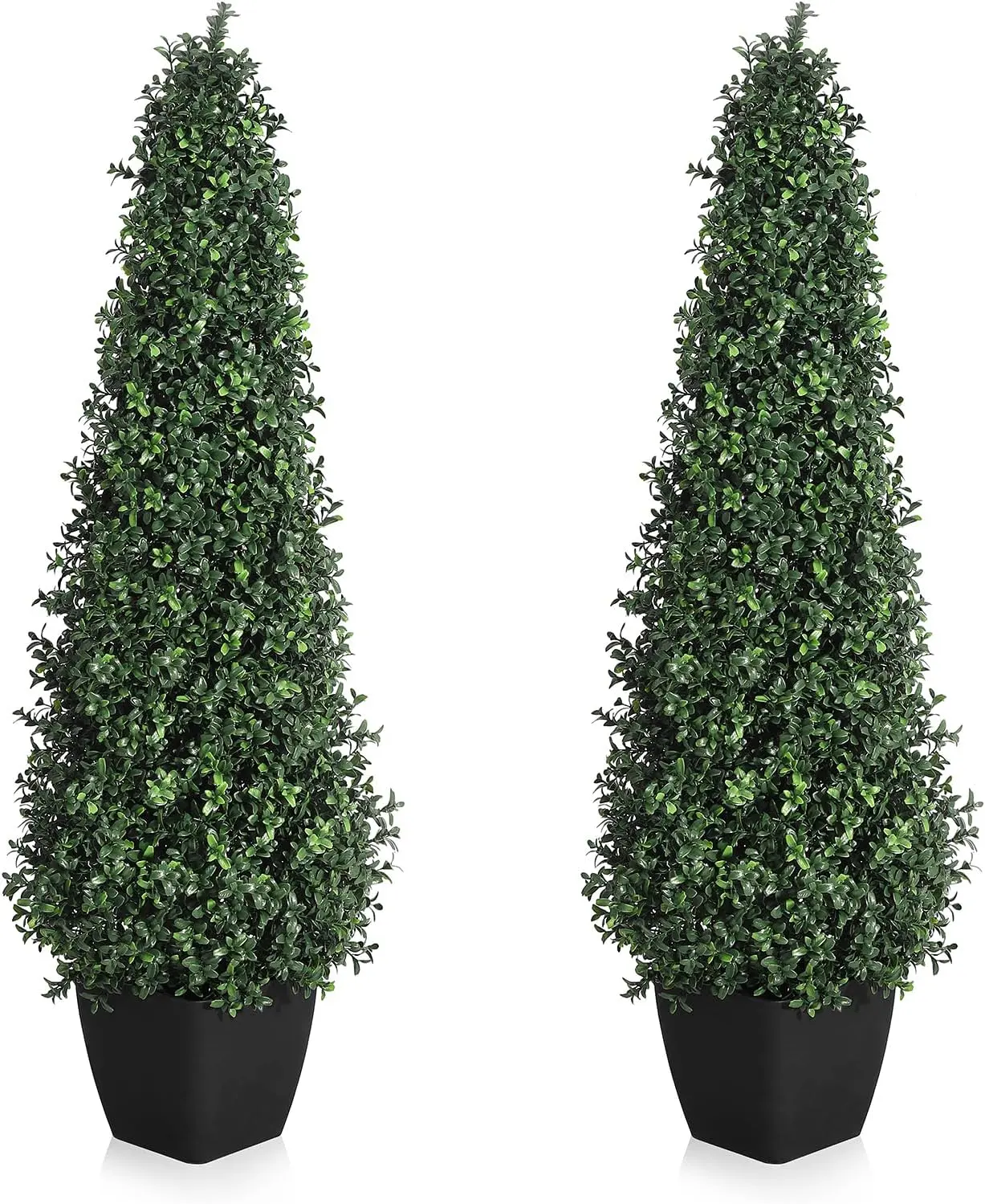3FT Artificial Cone-Shape Boxwood Topiary Trees (2-Piece Set) with Modern Black Planters, Waterproof Fade-Proof PE Leaves, Natural Look Topiaries, Indoor Outdoor Front Porch Home Accent Decor