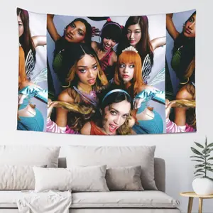 Yartlab Katseye Print Wall Tapestry 2 Sizes 100% Polyester Decor Hanging Blanket with Mount Hardware for Dorm Bedroom