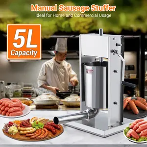 Garvee Manual Sausage Stuffer 11LBS/5L – Heavy Duty Stainless Steel Meat Filler – Dual Speed with 5 Stuffing Tubes – Appropriate for Home and Commercial Use
