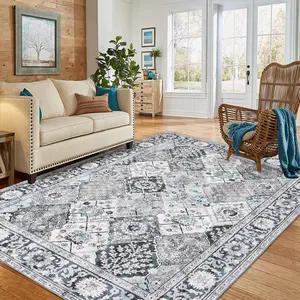 【GARVEE】9x12 Trellis Washable Area Rug - Soft, Non-Slip, Foldable Orange and Green Rug Suitable for Living Room, Bedroom, and Dining Room