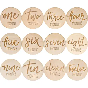6 count Monthly Milestone Marker Discs, Wooden  Monthly Cards Double Sided Photo Props for Boys Girls Gifts