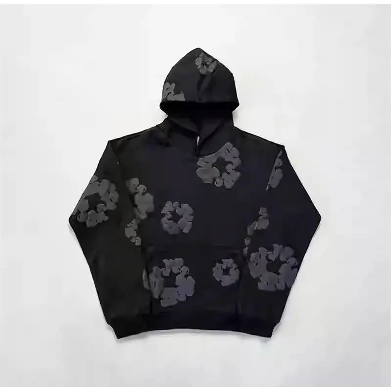 Unisex Hooded Tracksuit, Cotton Blend 2-Piece Set with Puff Print Hoodie and Loose-Fit Distressed Track Pants for Running, Two Piece Set, Hoodies