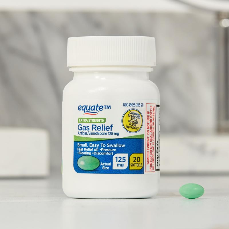 Equate Extra Strength Gas Relief Softgels, Simethicone 125 mg, 20 Count – Fast-Acting Relief for Gas, Bloating & Pressure, Healthcare Fitness Vitamin