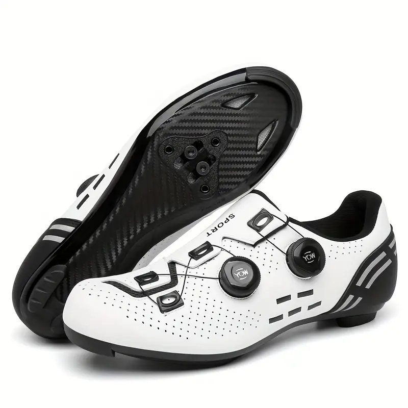 Men's SPD Compatible Flats Cycling Shoes, Lightweight PU Upper Road Racing Footwear with Stripes and Buckle Closure, 4 Seasons Outdoor Sports Shoes, Four Seasons