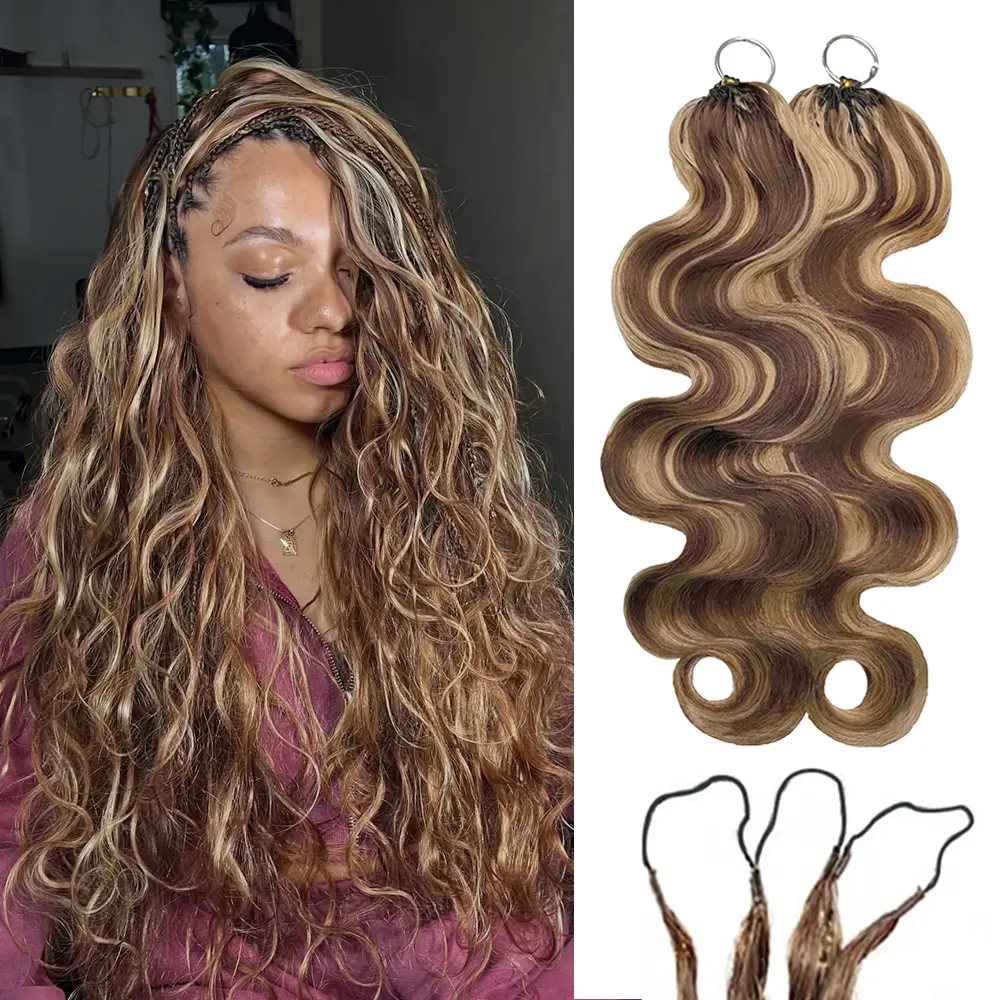 New Ramiss P4/27 Body Wave Crochet Human Hair For Miracle Knot Highlight Honey Blonde Highlight #4 Chocolate Brown Pre-Separated Feather Crochet Hair 50g/Pack, 40 Strands/Pack 4-5 Packs for Full Head Time Saving Protective Styles for Summer