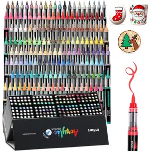 Acrylic Paint Markers Brush Tip, Automatic Ink Control Acrylic Paint Pens Waterproof Acrylic Markers Set for Christmas Decorations, Stone, Wood, Glass, DIY & Art Supplies