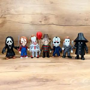 Horror Movie Character Figure Set, Collectible Figurines 7-Piece Jointed Ghost Face Chucky Clown Freddy Halloween Desktop Decor, Adult Stress Relief Collectible Toy