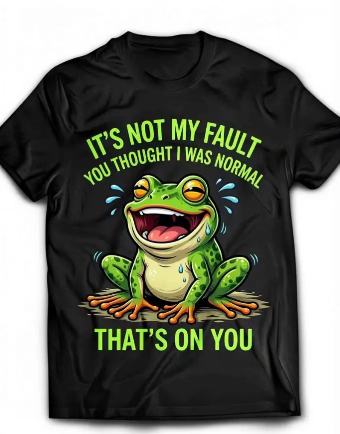 Women's Funny Frog Print T-Shirt - Sarcastic Apparel, "You Think I'm Normal And Blame Me" Humor, Pure Soft Fabric, Round Neck, Short Sleeves, Black, Personalized Gift Option, Funny Shirts