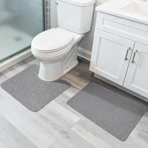 Rugs Set 2 Pieces,Thin Mats,Rugs,Quick Dry,Non-Slip,Machine Washable,Low Pile,Absorbent Bath Mats,Shower,Sink,Home Accessories.Grey,1'5"x2'3"+1'8"x2" U Shape