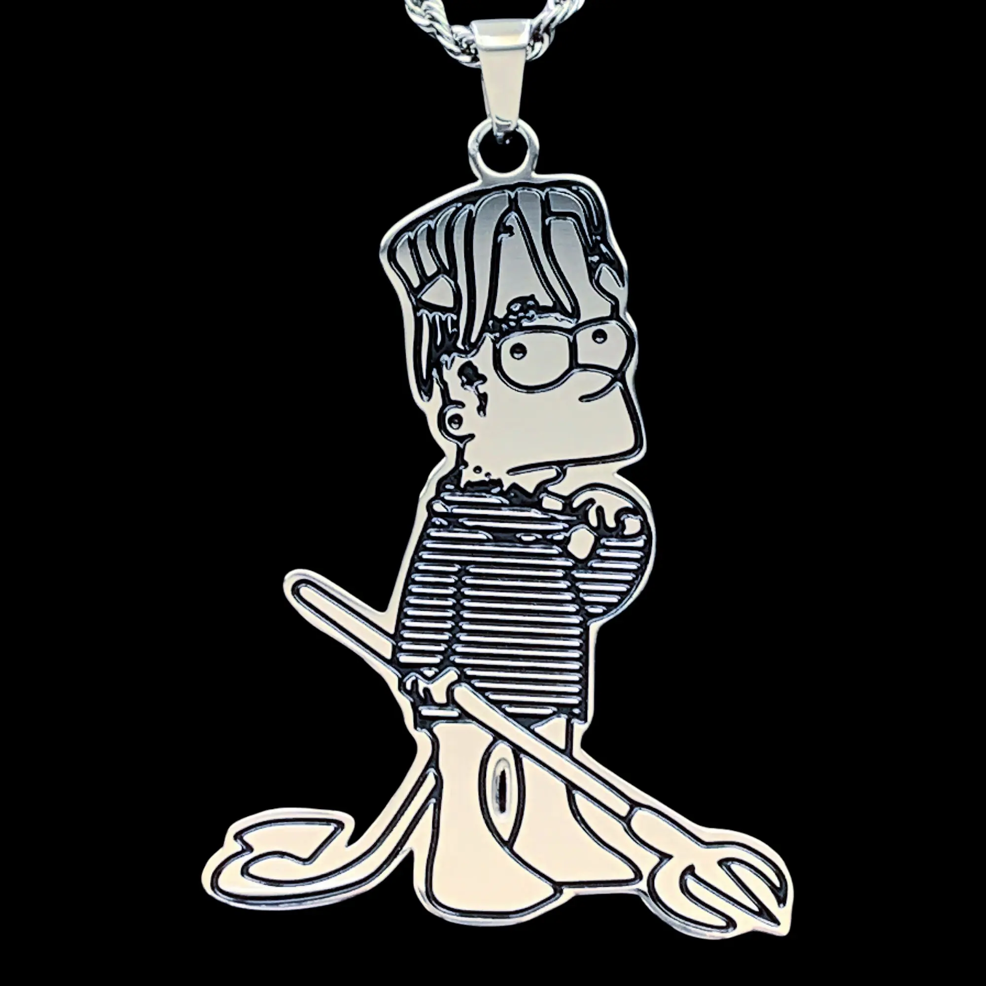 Lil Peep Hellboy Bart Necklace 2" Mirror Polished Pendant Stainless Steel Black Enamel Laser Cut Hypoallergenic Chain Free Gift Included