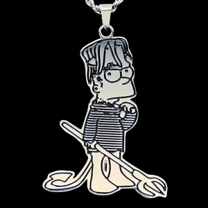 Lil Peep Hellboy Bart Necklace 2" Mirror Polished Pendant Stainless Steel Black Enamel Laser Cut Hypoallergenic Chain Free Gift Included