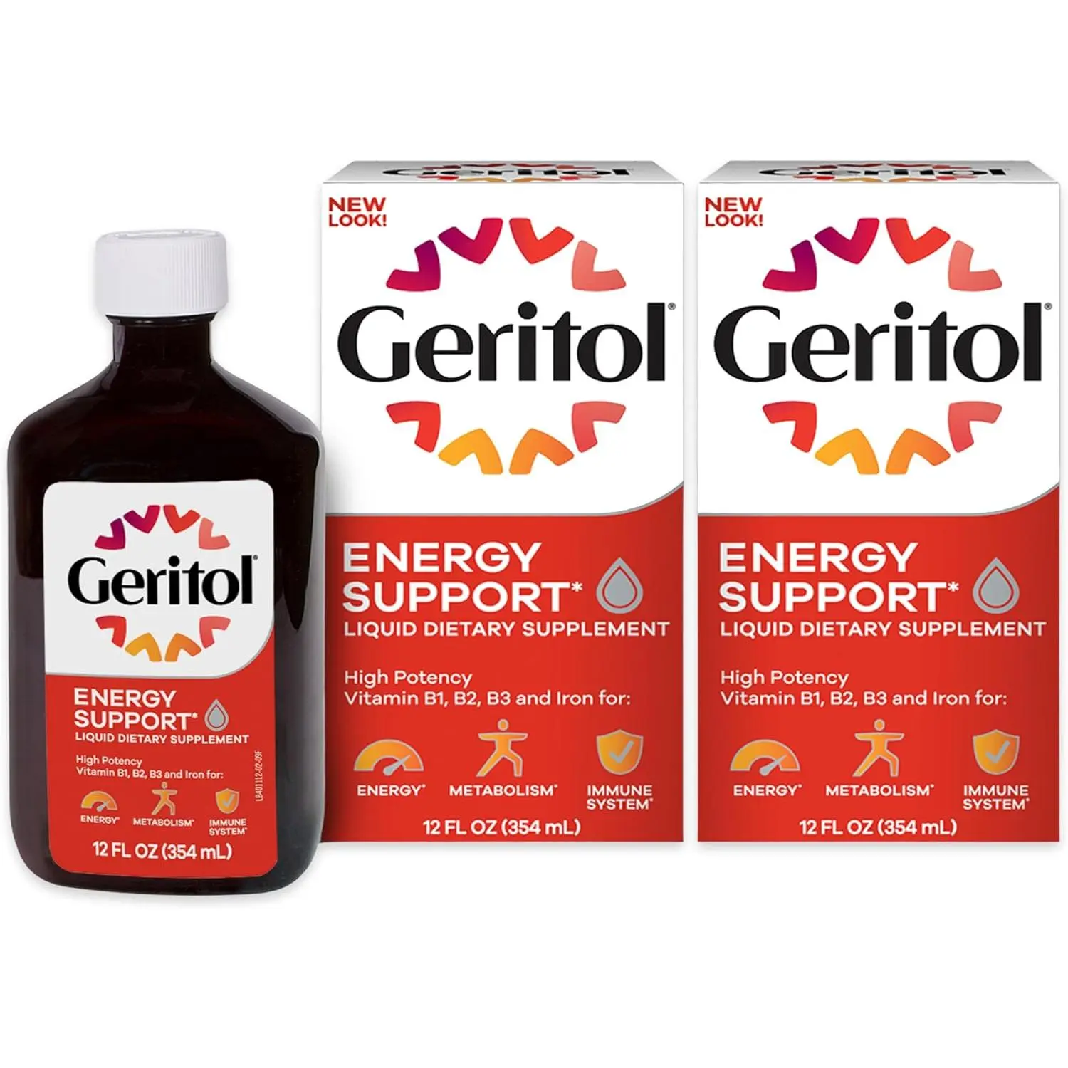 Geritol Liquid Vitamin and Iron Supplement, Energy Support Vitamins, Contains High Potency B-Vitamins and Iron, Easy to Swallow, No Artificial Sweeteners, Non-GMO, 12 Oz (Pack of 2)