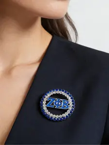 Women Captivating Royal Blue White Rhinestone Circle With ZPB Brooch Enamel Zeta Greek Sorority Letter Pins