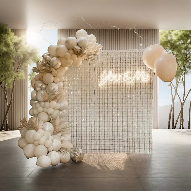 4x6 feet white reflective wall background with 24 pieces of white sequin background decorative panels, suitable for birthdays, New Year's, Christmas, anniversaries, weddings, Valentine's Day, Easter decoration banners, party supplies