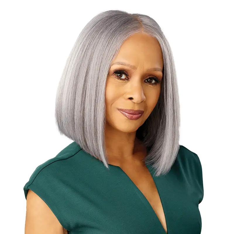 Sensationnel Glueless 13X6 Lace Front Wig - Human Hair Blend BareLace Platinum Glow Amandine, Synthetic Full Machine Wig, Glueless Wigs, Synthetic Full Machine Wigs