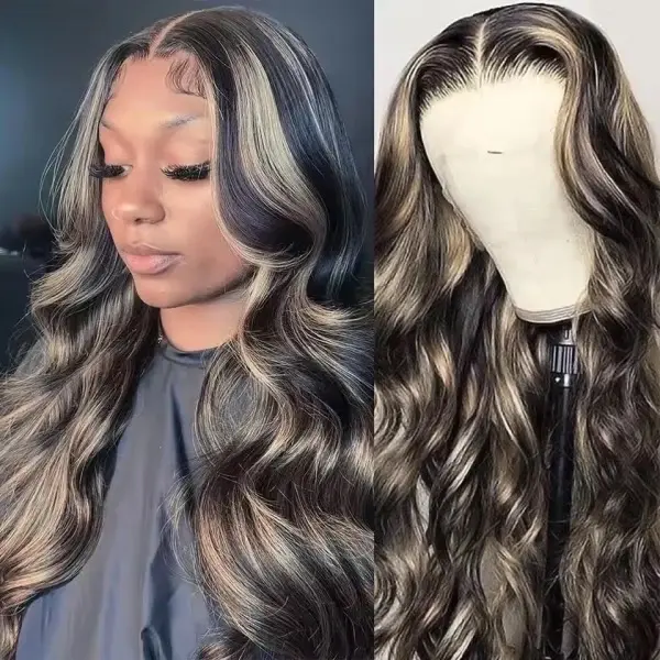 1B/27 Body Wave 13x4 Lace Frontal Highlight Wig Human Hair Brazilian 200 Density Ombre Blonde Color wavy